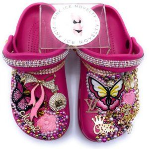 Customized Pink Butterfly Garden Clogs Adult Size 6